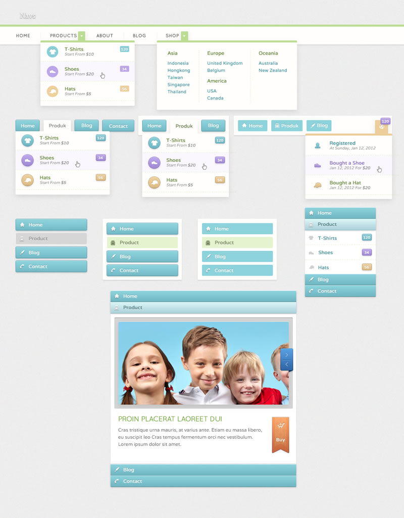 Navigation, Accordion & Drop-down - elements preview