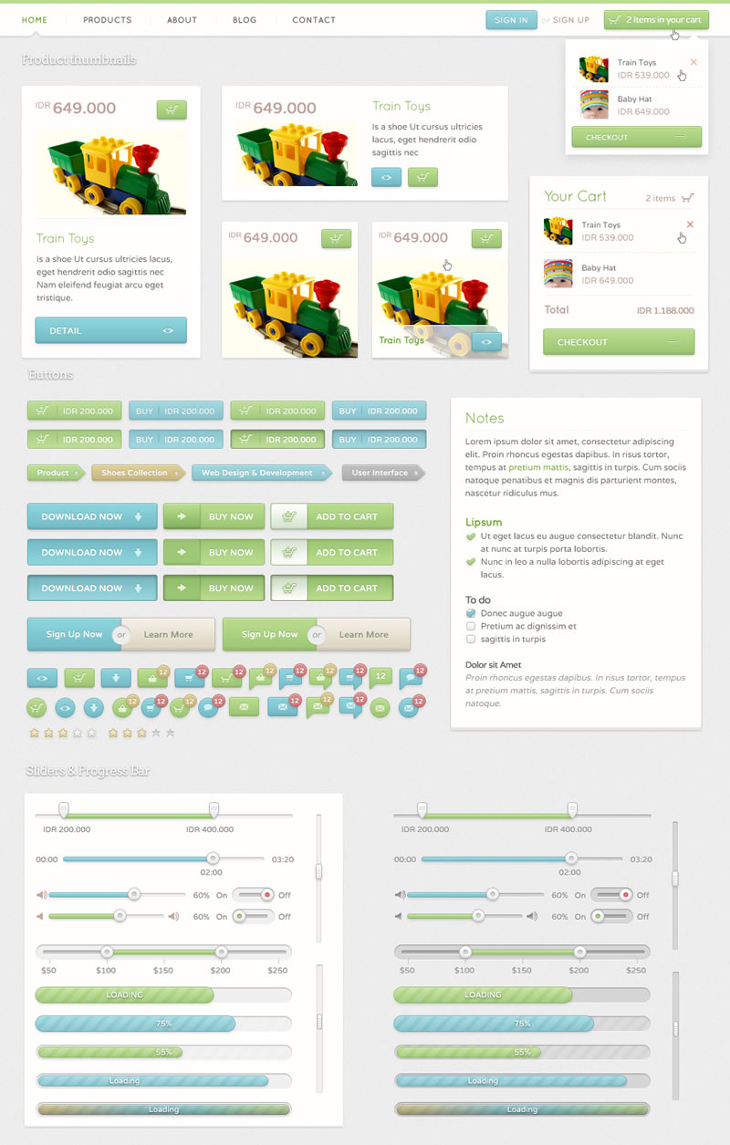 Header, Product Thumbnail & Buttons