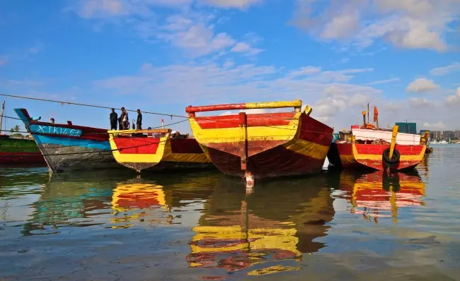 Colorful free high resolution image of boats tied at the sea
