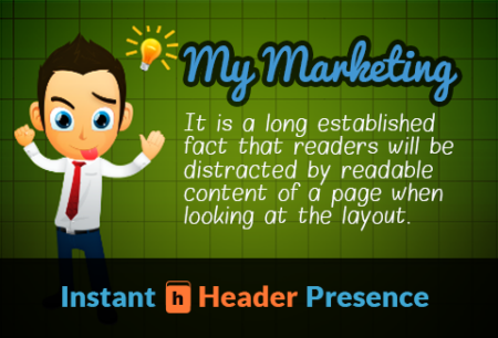 Quick and Easy Header Creator Tool Feature Image showcasing a cartoon illustration of a man with a marketing quote