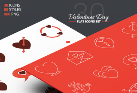 30 Flat Love Icons - Valentines day icons feature image