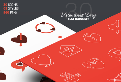 30 Flat Love Icons - Valentines day icons feature image