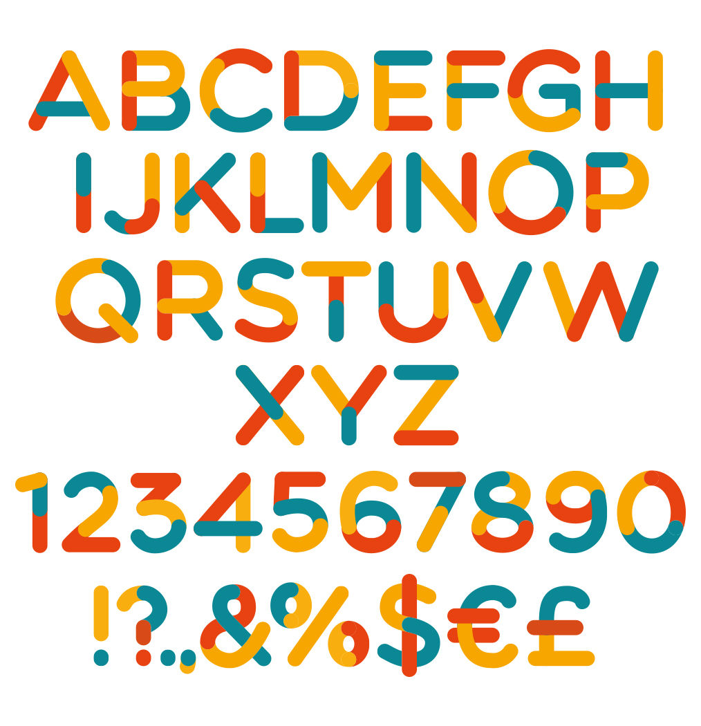 free typeface - vector typeface image showcasing tricolored alphabets
