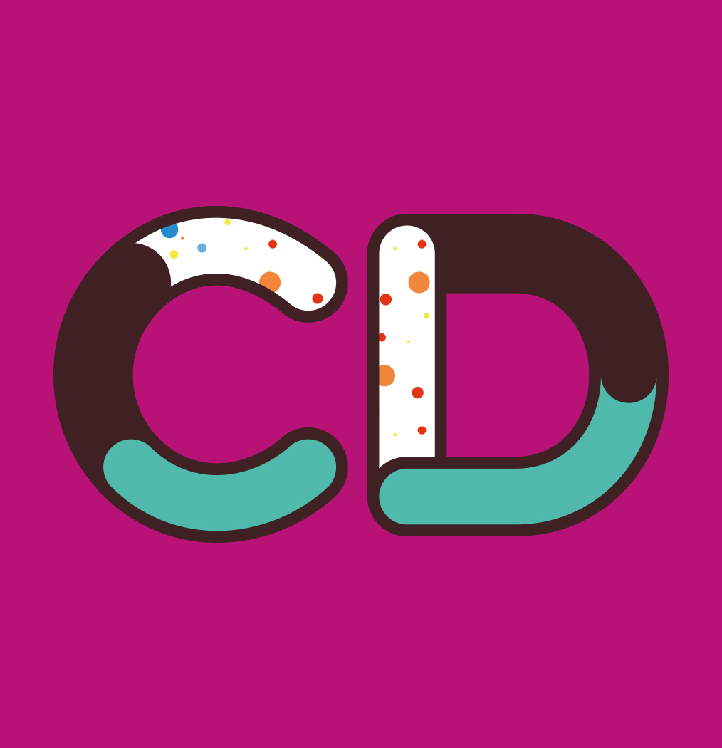 C D alphabets written against a purple background -vector typeface