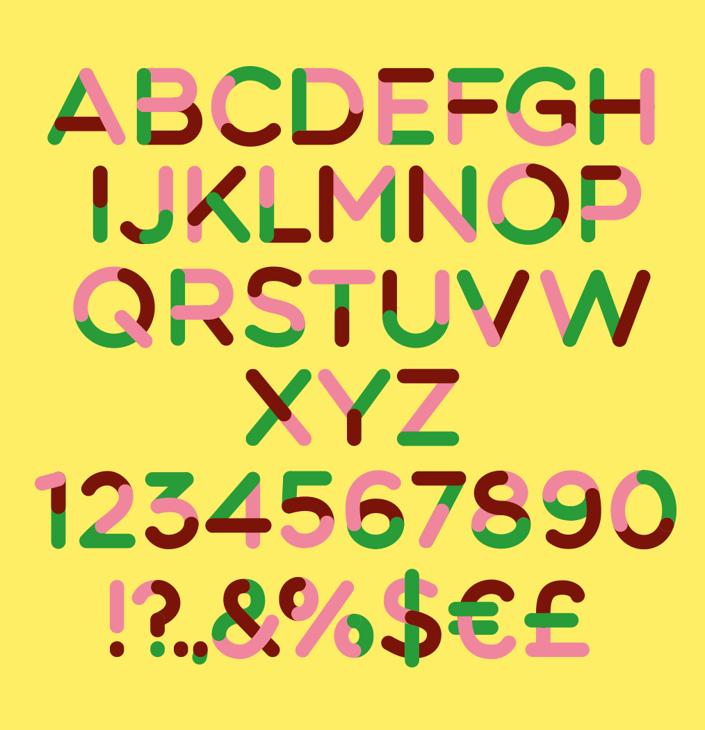 Tricolor alphabets written against yellow background -vector typeface