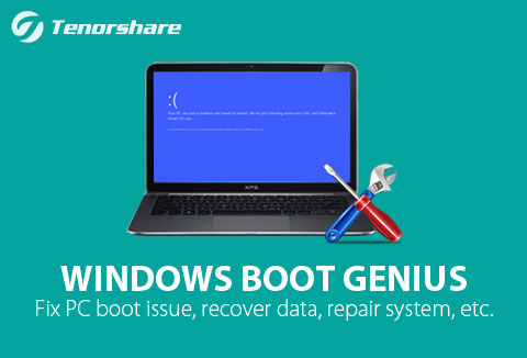 Fix Your PC Issue With Windows Boot Genius Feature Image showcasing a laptop mockup with blue screen error