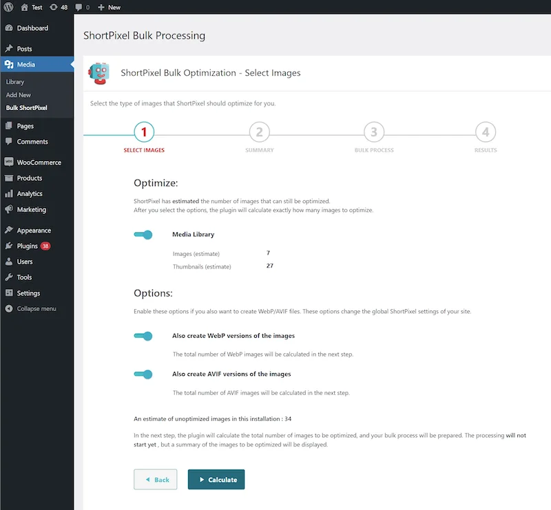 Optimization Settings WordPress Plugin Shortpixel