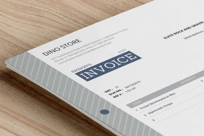 close-up preview of an Invoice placed on a desk