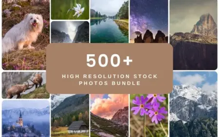Collage of stock photos of animals, mountains, and landscapes.