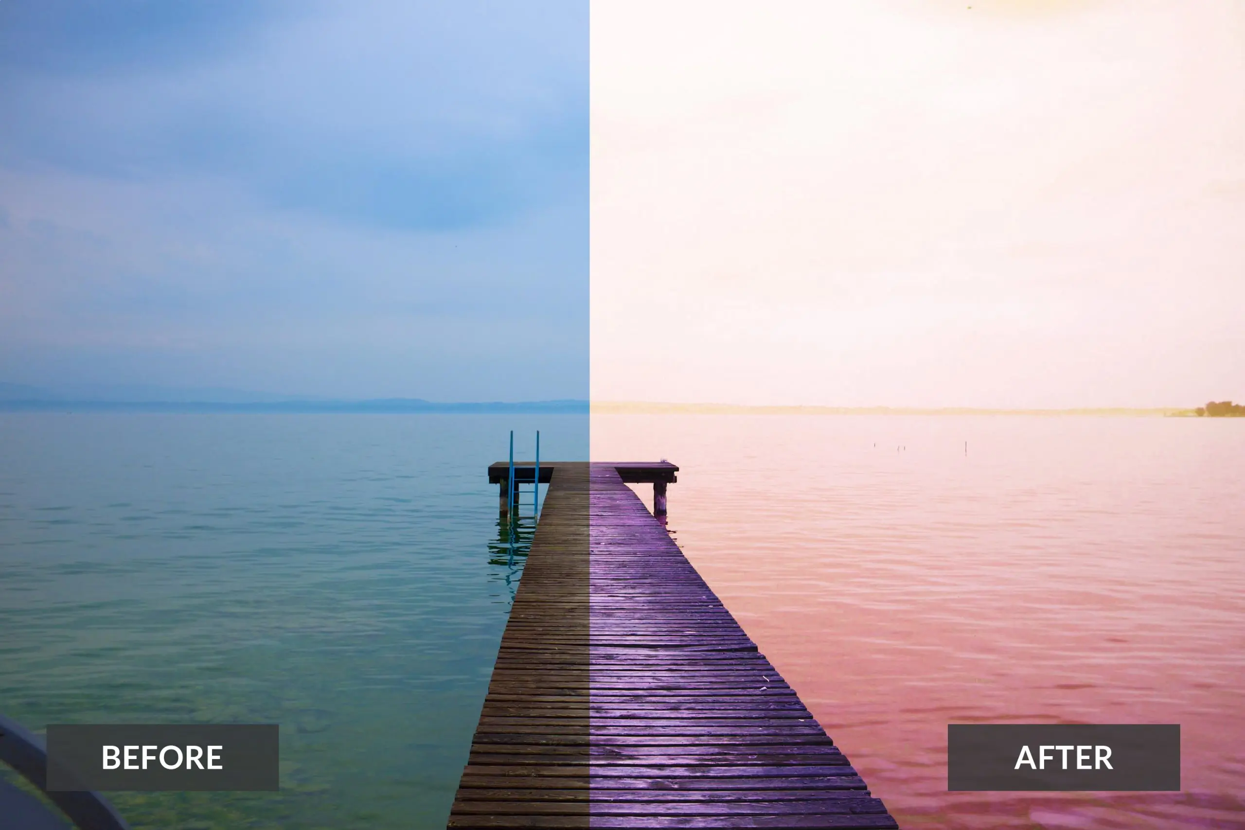Free-Photoshop-Action Before after image of a pier