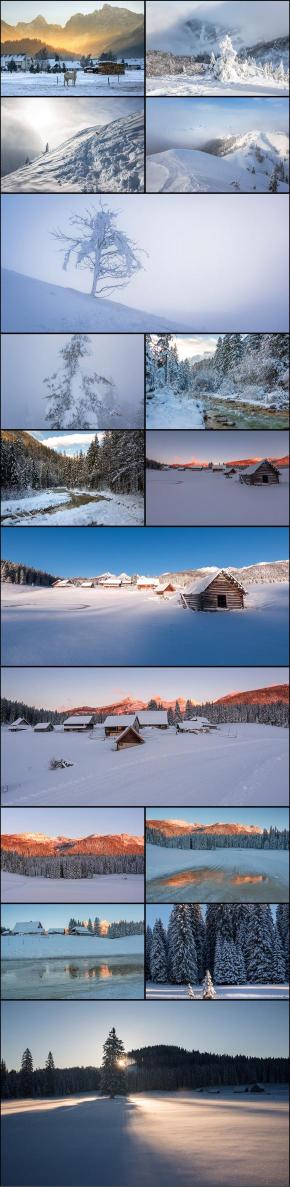 Collage of high resolution images of winter landscapes