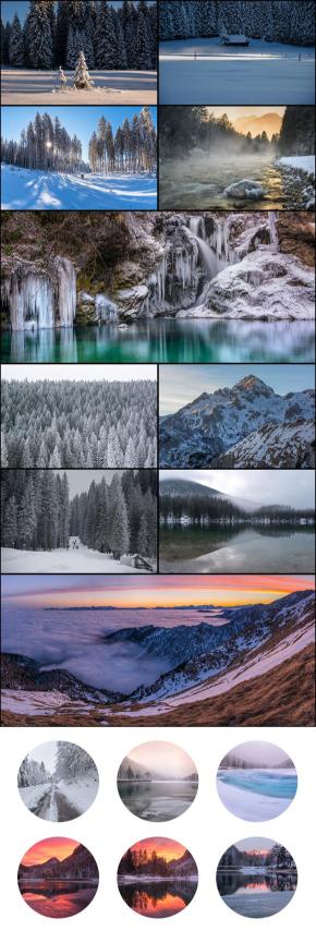 Collage of high resolution images of winter landscapes