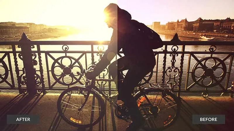free actions for photoshop before after comparison image of a man riding a bicycle