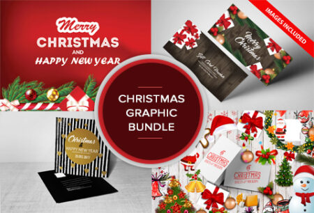 Chrstmas templates and Christmas Elements Bundle Feature Image Showcasing a collage of christmas cards