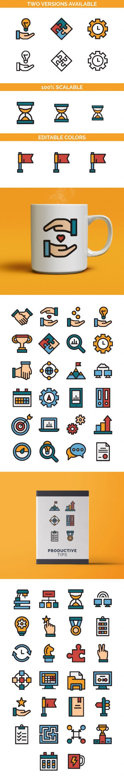 long collage of business icons pack