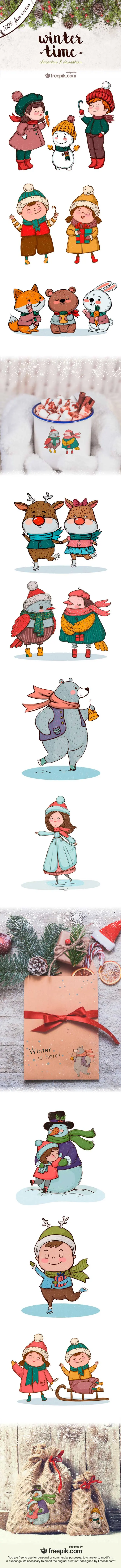 Winter-characters-Illustrations Winter characters and home decor Illustrations long collage