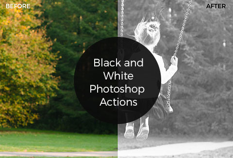 Black and white Photoshop action feature image