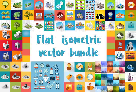 Flat Isometric Vector Graphic Designs Bundle