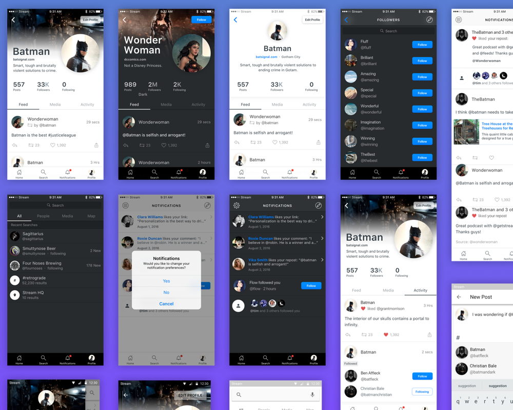 Free Sketch UI Kit for iOS & Android - Charge your Social Activity Streams