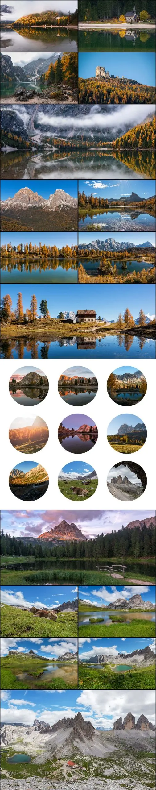Long carousal of Mountain and lake sceneries stock images