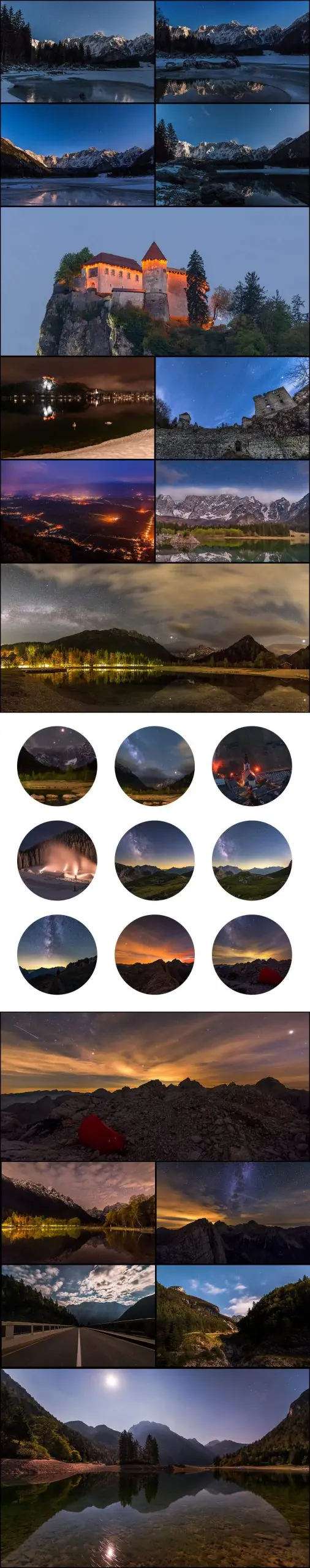 Long collage of Nightscape stock images