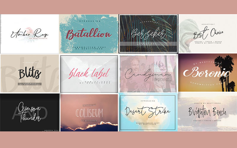 Collage of different script fonts