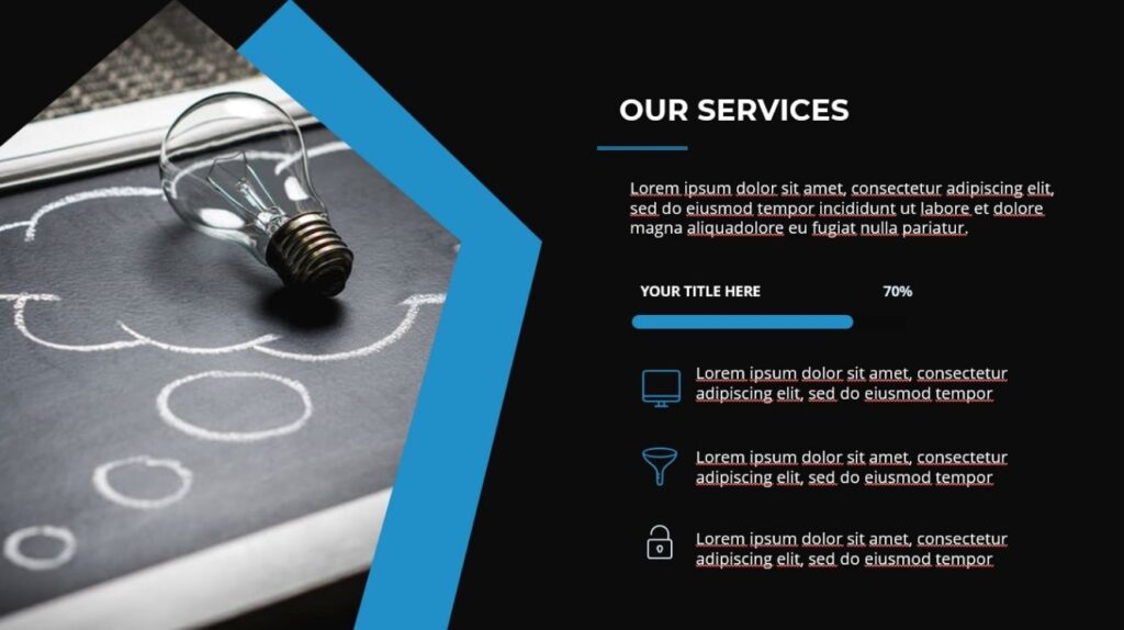 dark and blue theme editable power point template displaying information from the powerpoint templates bundle