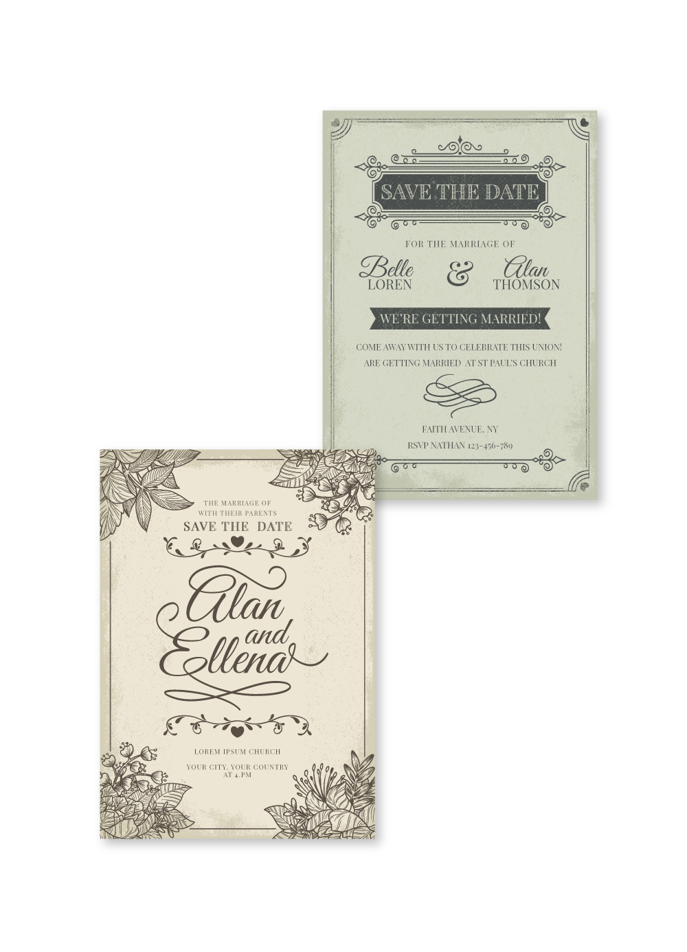 Collage of two classic and beautiful wedding invitation template