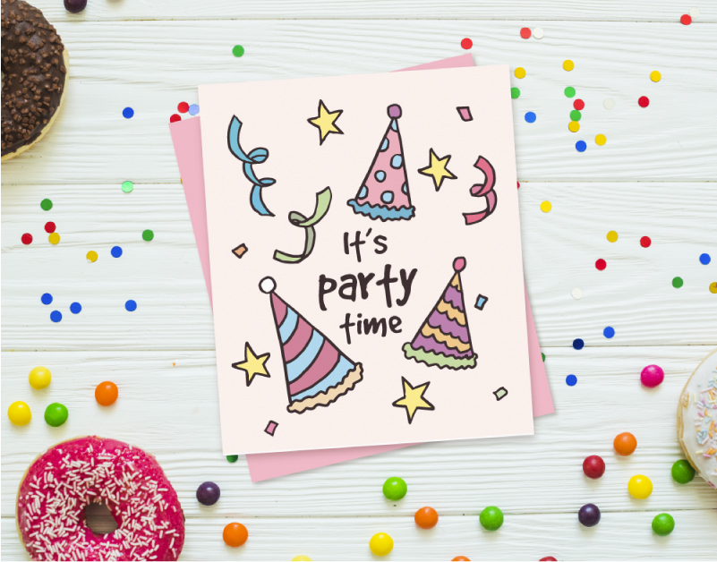 Hand-Drawn Birthday card design with donuts in the background
