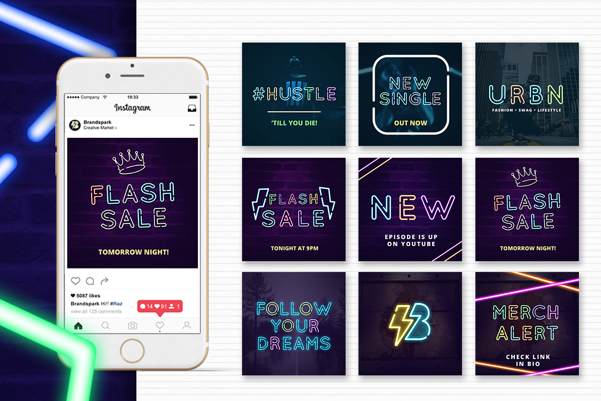 Animated Neon Insta Posts