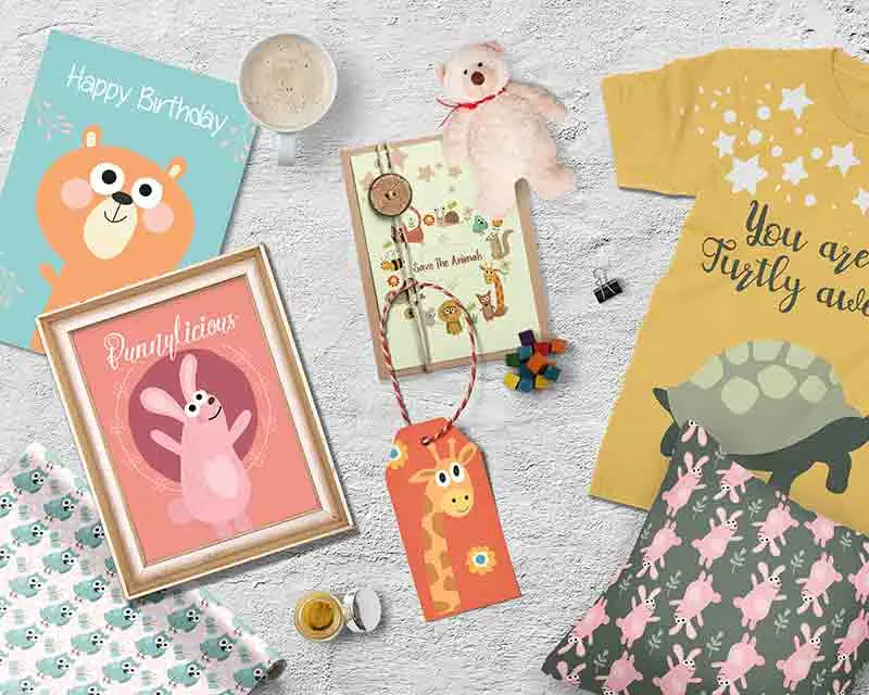 Animal-Vector-mockup Cute Animals vector in frame Mockup