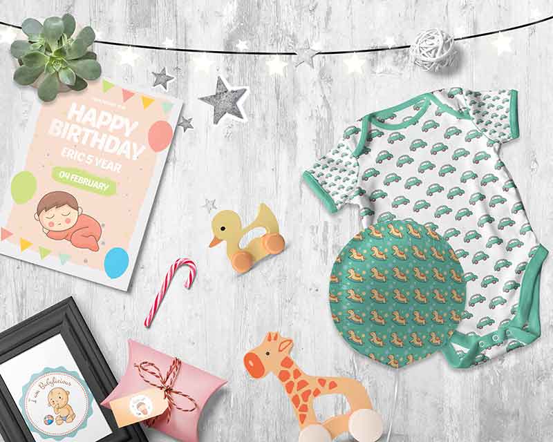 Cute babies vector elements on a mockup