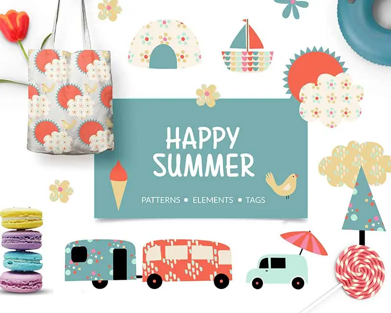 Summer-Vector-elements Happy Summer vector elements bundle