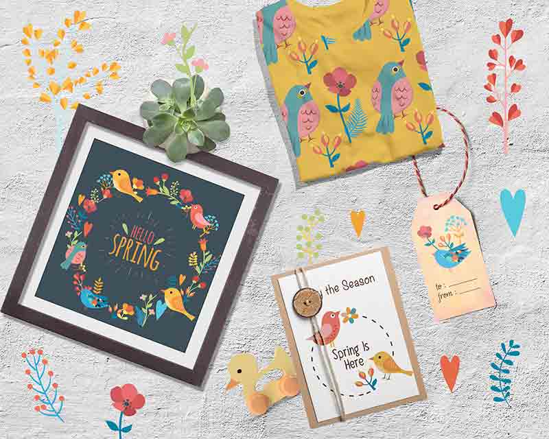 Bird vector elements in a photo frame mockup