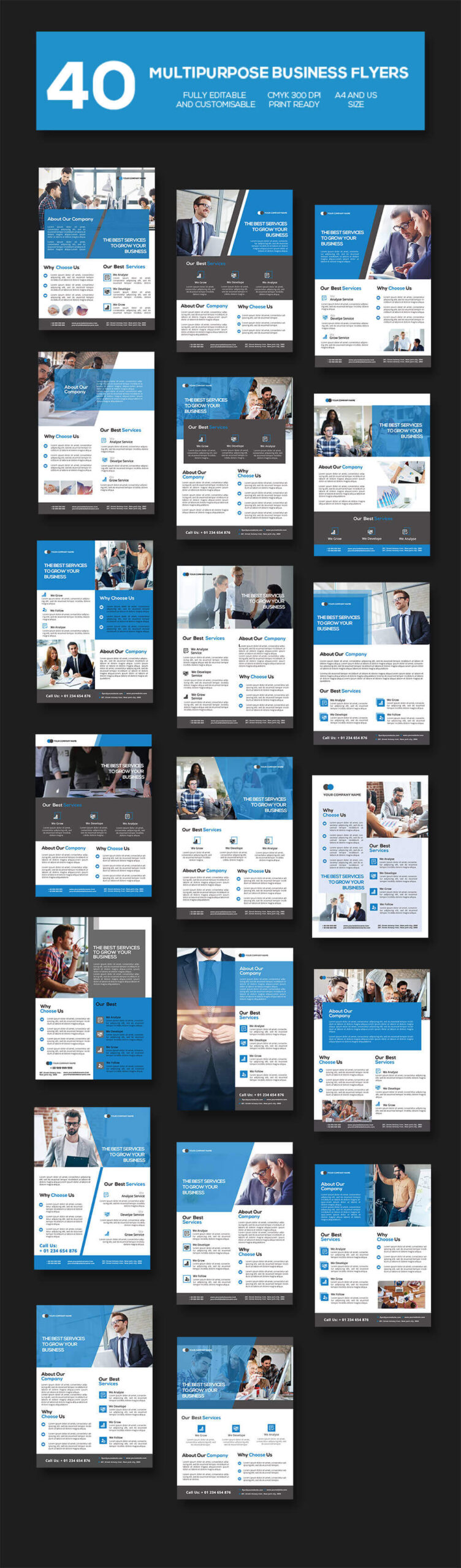 Preview of the multipurpose business flyers in the ready to print templates bundle