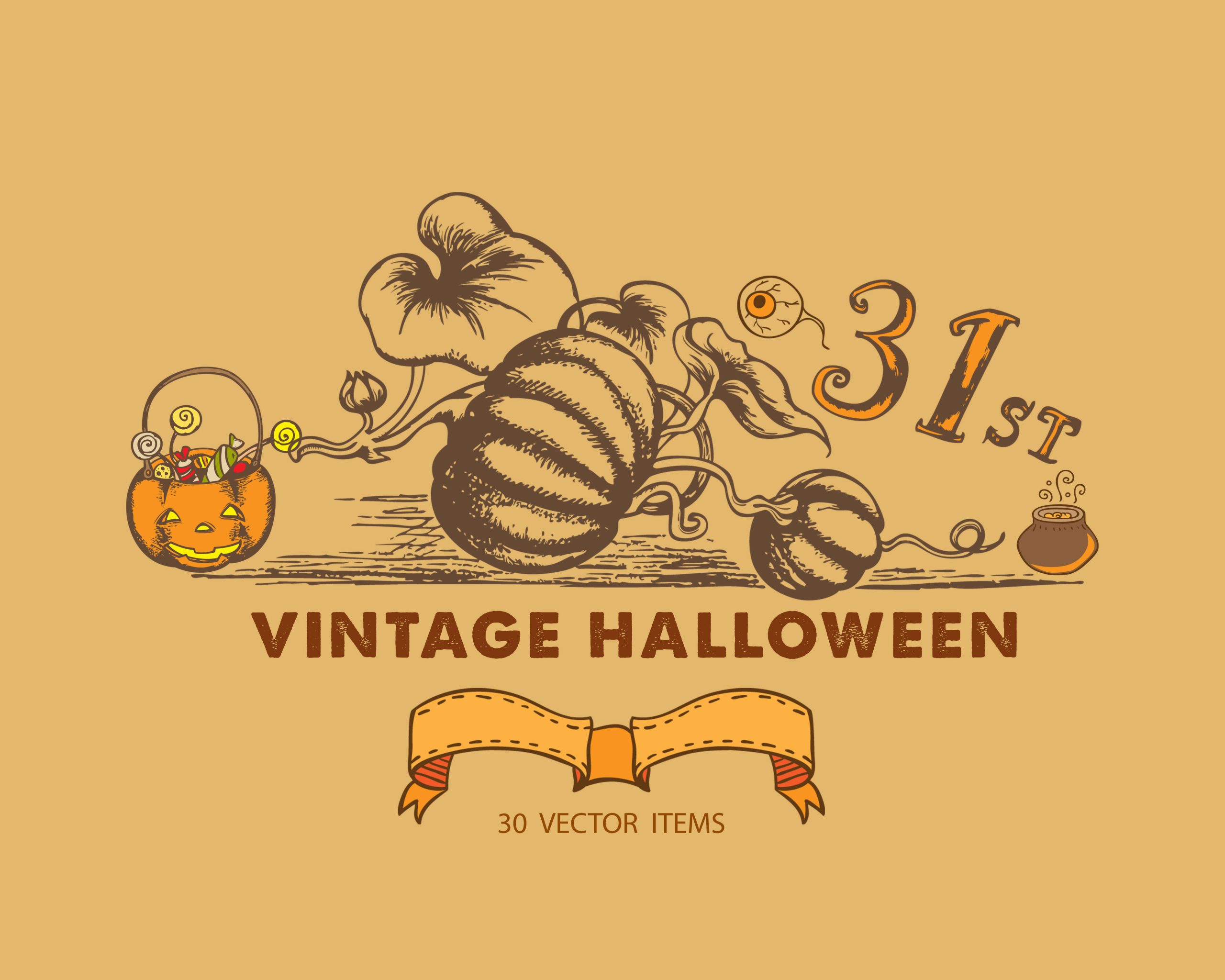Spooky Vector Images - 30 Vintage Halloween 