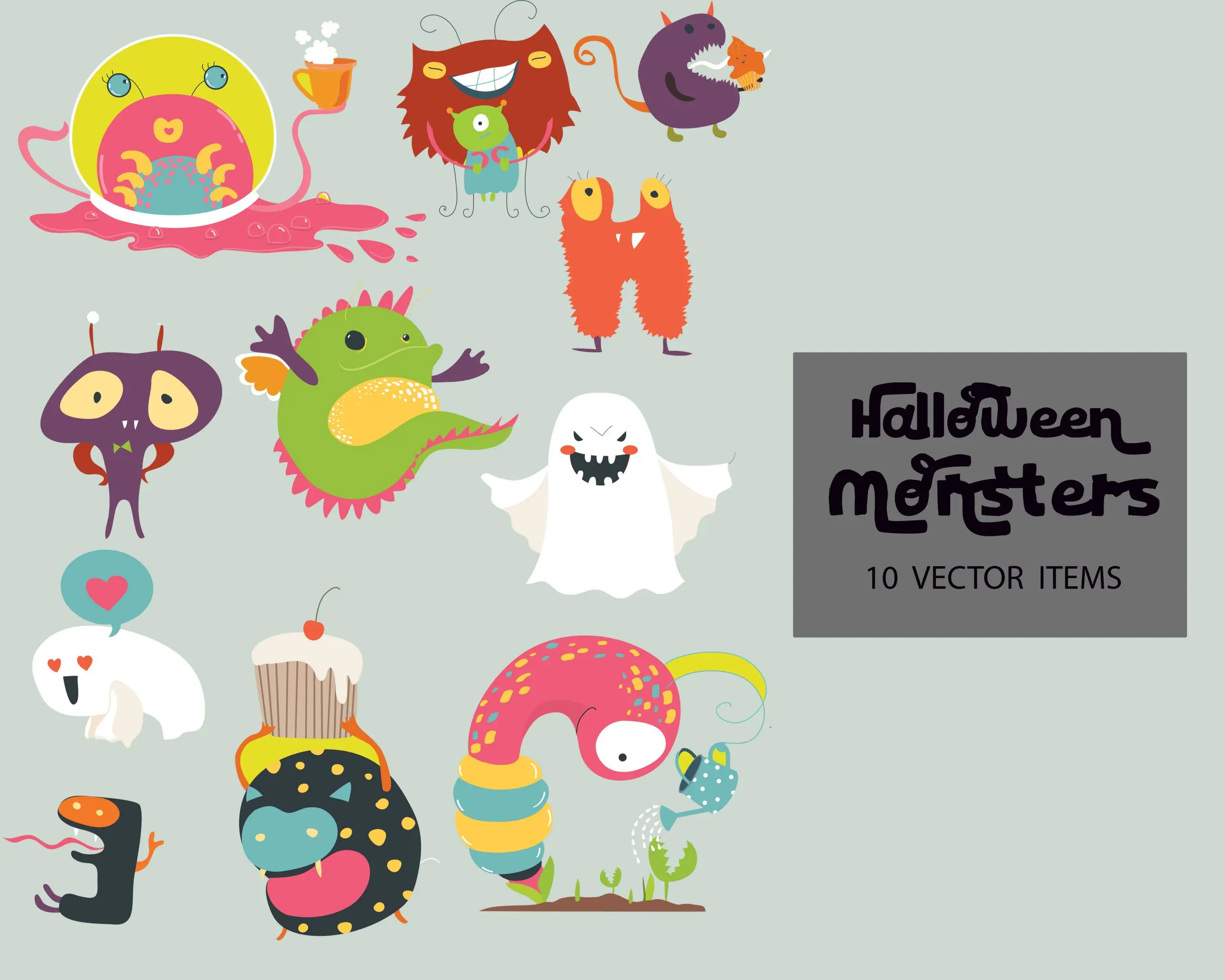 Cute-Halloween-Monster-vector Cute Halloween Monsters Vectors