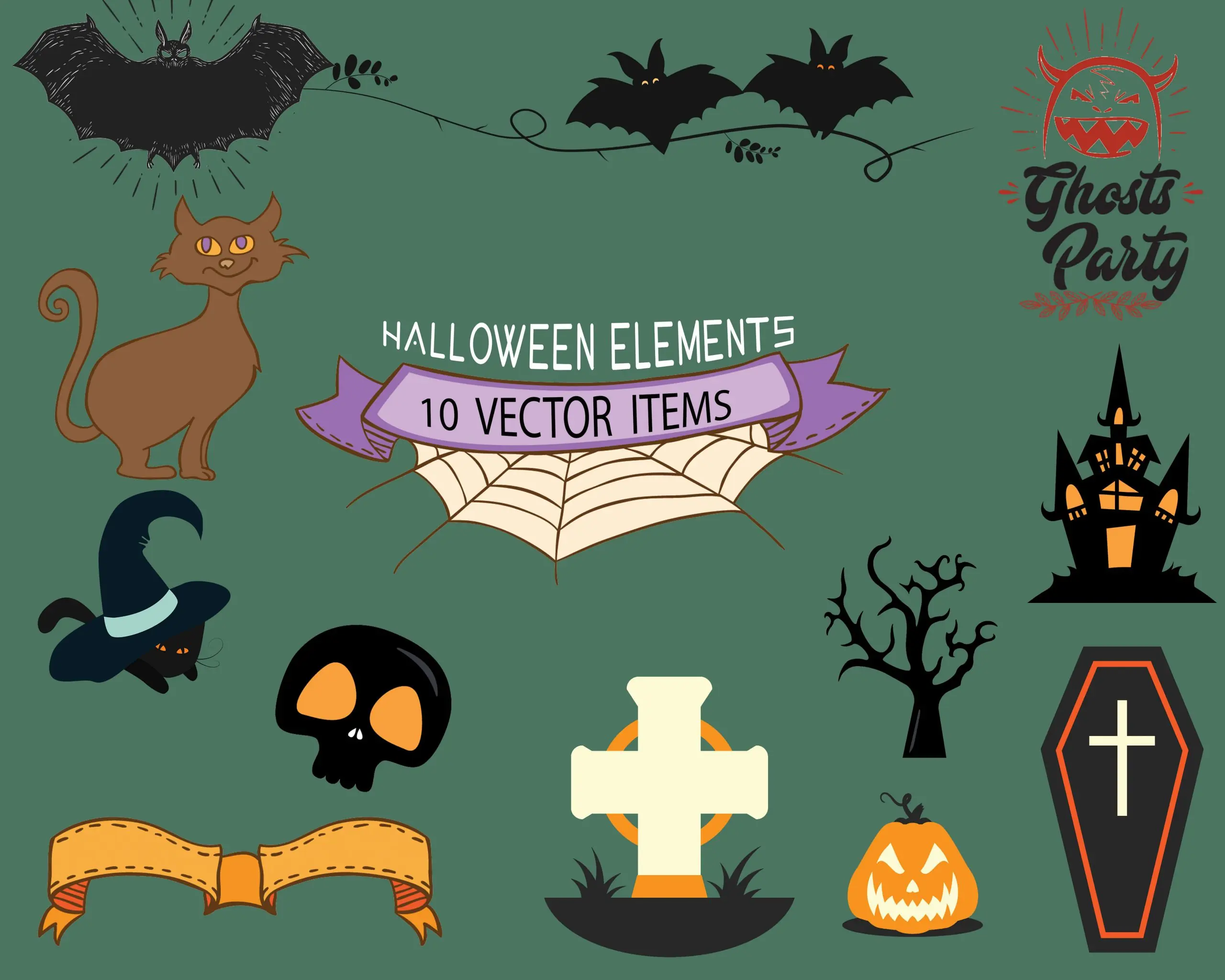 Halloween-Elements-vectors Spooky Vector Images - 10 Ghost Party Elements