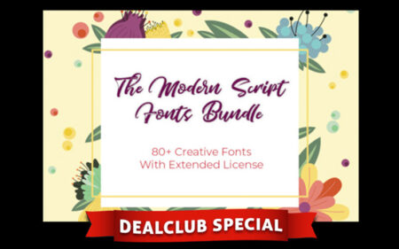 Modern Fonts bundle banner with flowers around it