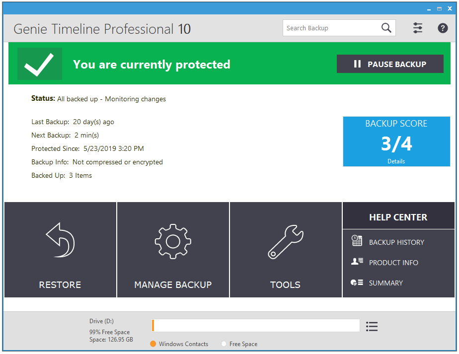 Genie Timeline 10 - A Professional Backup Solution For Windows| Lifetime - dashboard