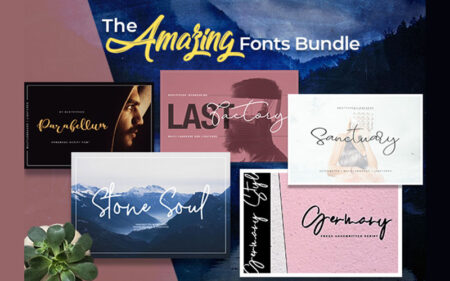 Collage of fonts in the amazing fonts bundle