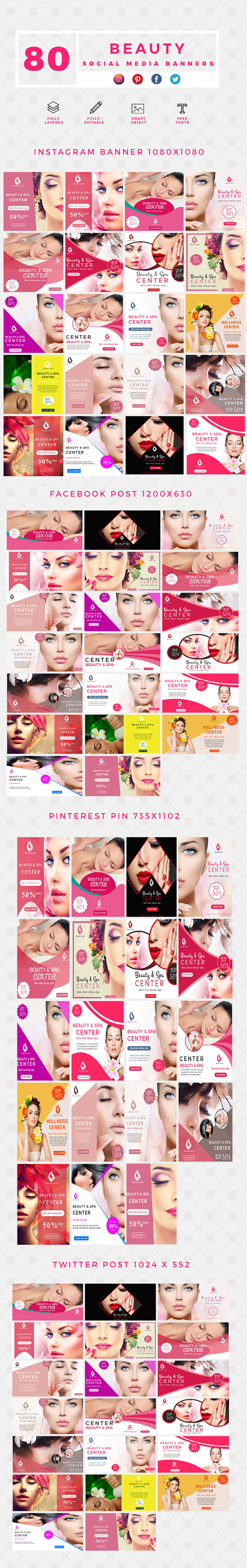Carousal of, instagram, twitter, Pintrest and facebook banner templates