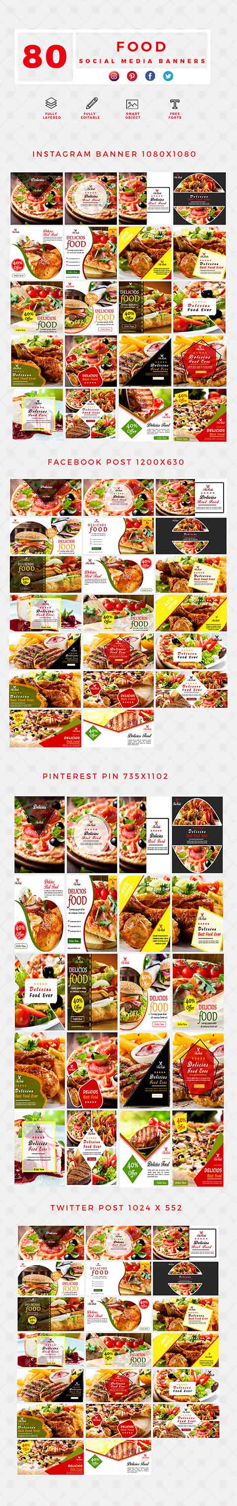 long carousal of food banner templates for social media