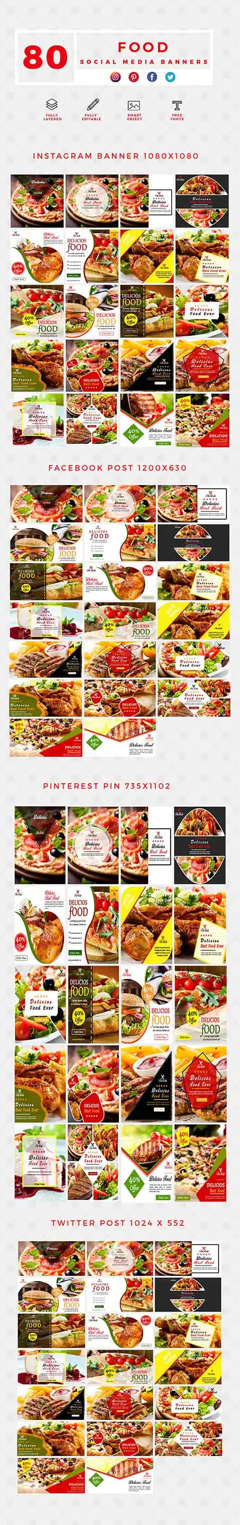 food-social-media-banner-templates long carousal of food banner templates for social media