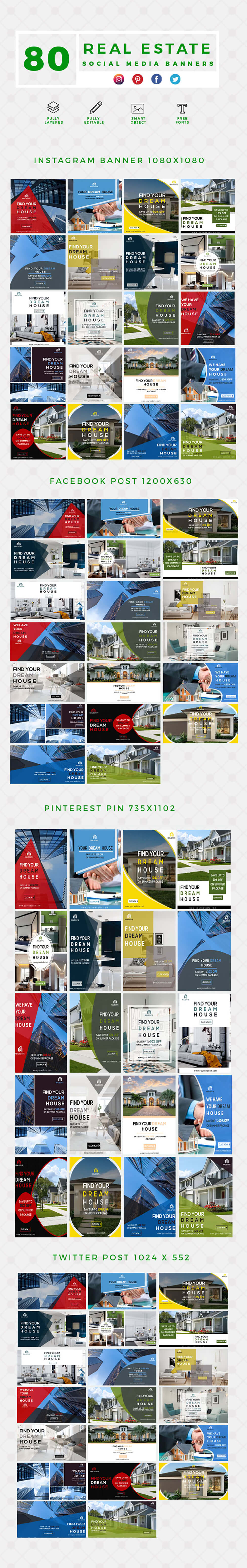 Real-estate social media banner template long carousal