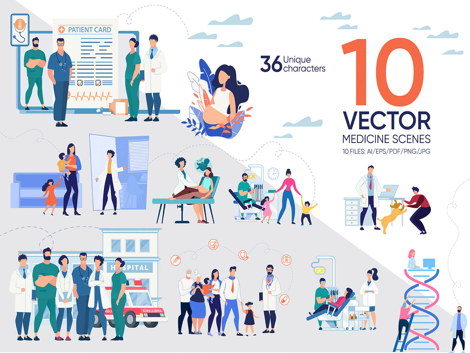 24-in-1 Flaticons Bundle: 10 Medicine Vector Scenes