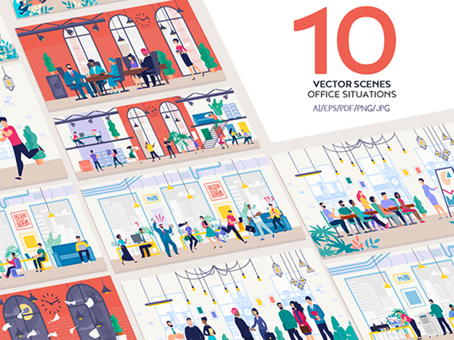 24-in-1 Flaticons Bundle: 10 Office Situations Vector Scenes