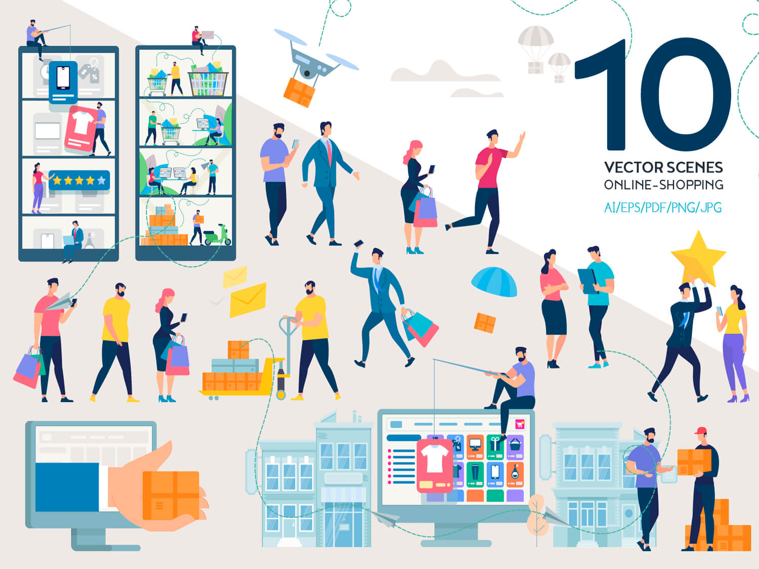 24-in-1 Flaticons Bundle: 10 Online Shopping Vector Scenes
