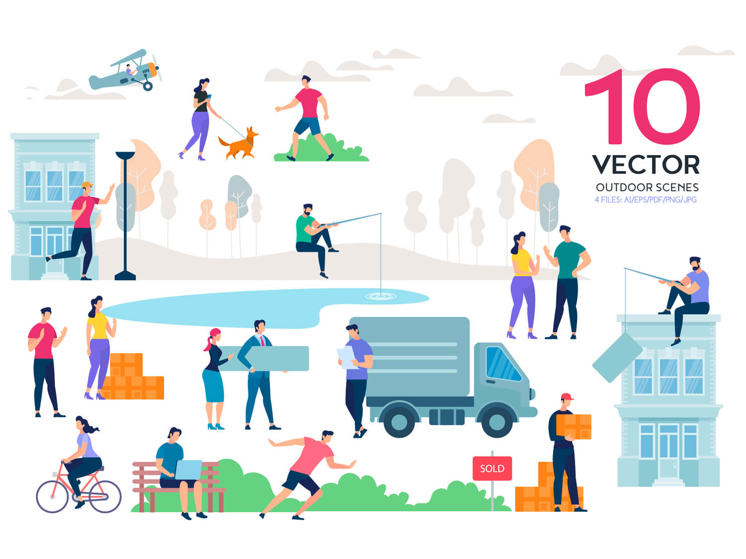 24-in-1 Flaticons Bundle: 10 Outdoor Vector Scenes