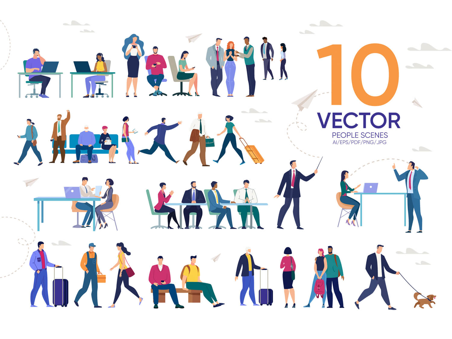 24-in-1 Flaticons Bundle: 10 People Vector Scenes -2